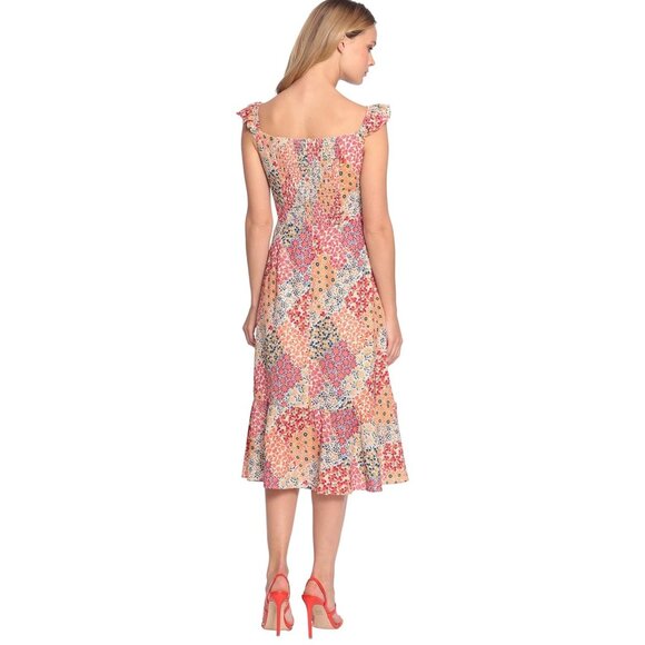 Donna Morgan Women's Sleeveless Ruffle Strap Dress Sz 16W Floral Patchwork Fairy - Picture 5 of 15